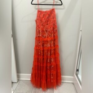 💥EUC! Anthropologie Vibrant Orange Tulle Dress